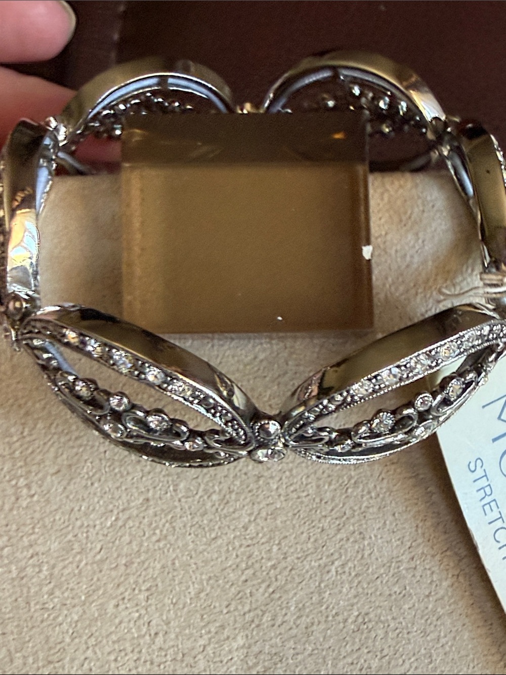 Monet Silver-Tone Rhinestone Leaf Stretch Bracelet
